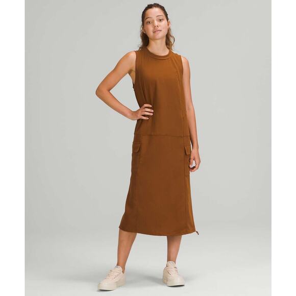 Lululemon Pocketed Drop Waist Midi Dress Copper Brown Size 2 Sleeveless Zip Back - Picture 1 of 6
